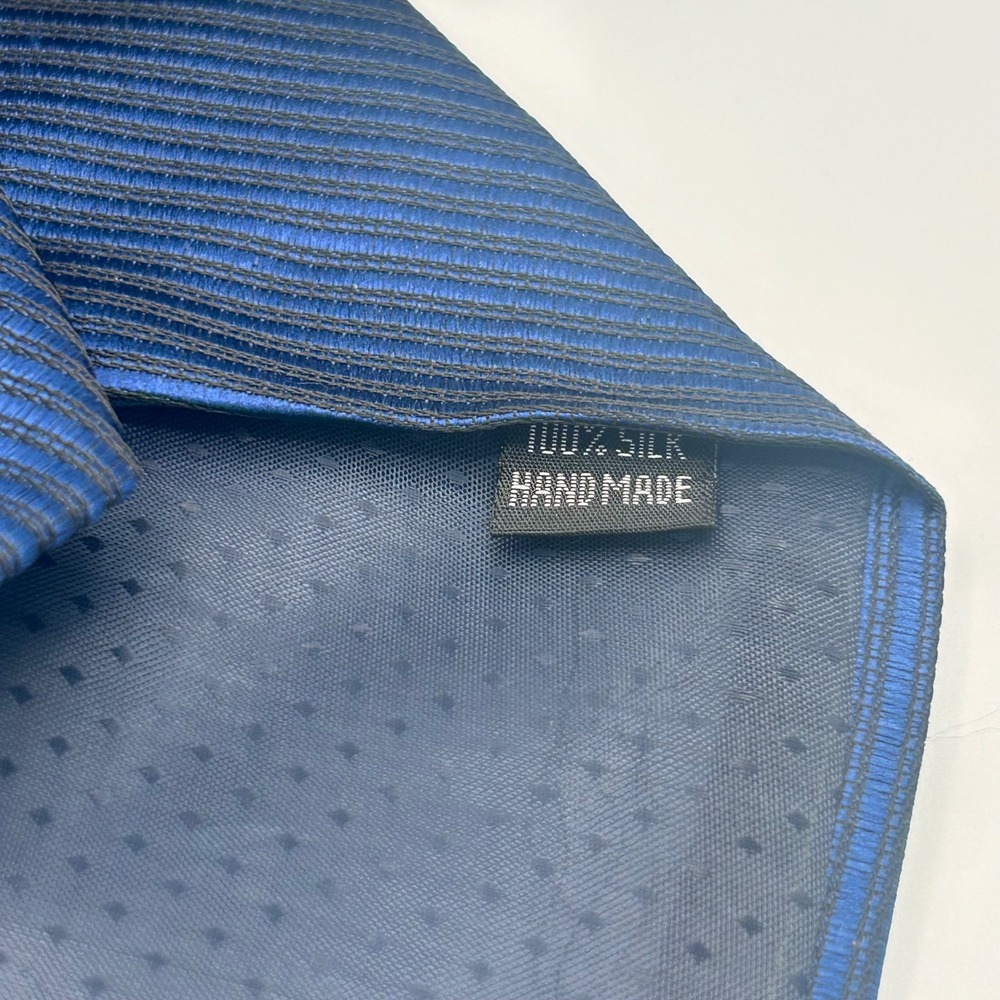 Kailong Mens Blue Striped Silk Tie Hand Made Ribbed Woven Formal Necktie - Picture 4 of 6